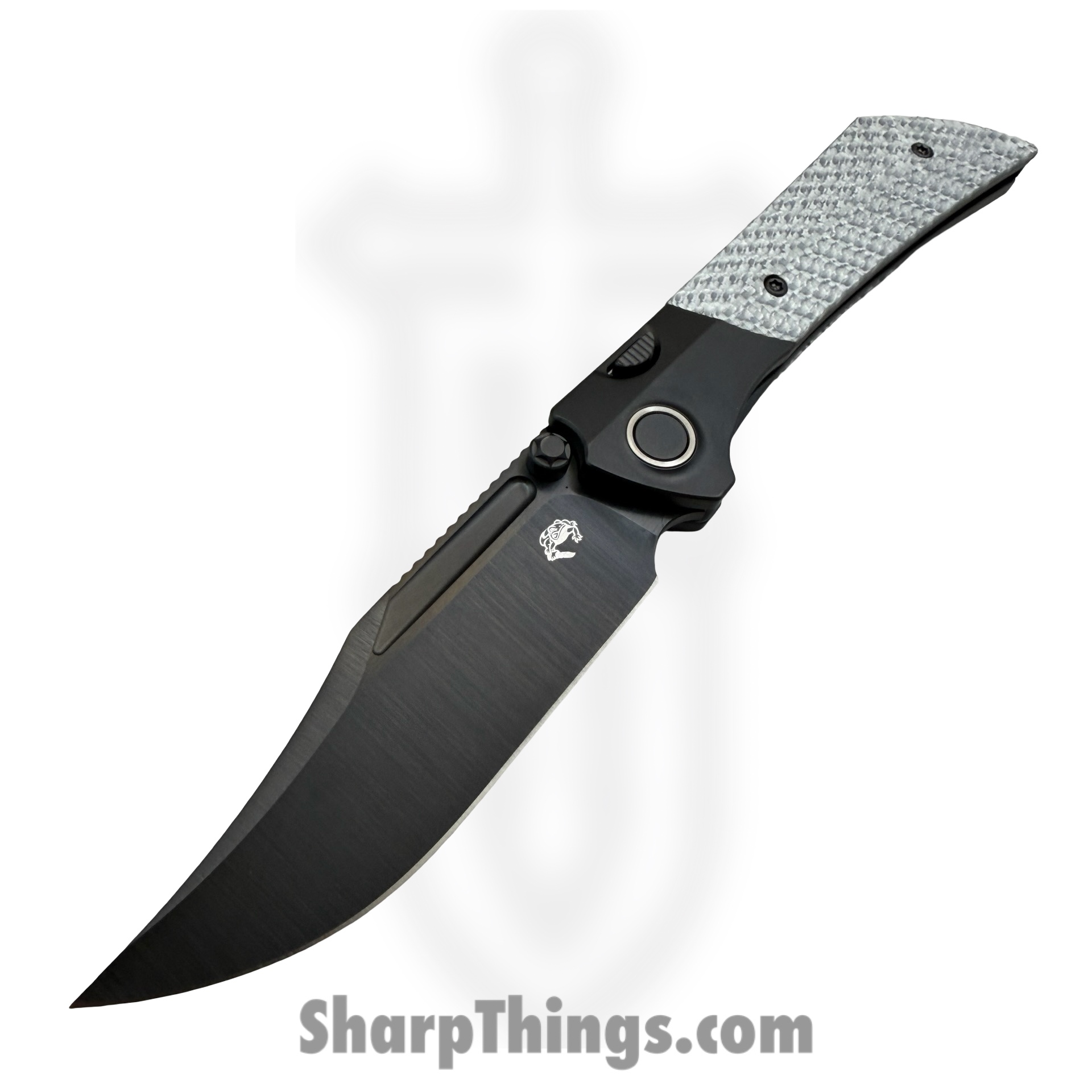 Gecko Customz KW - A7 - Dune - Folding Knife - M390 Coated Bowie - Titanium Twill CF - Silver Black - Image 5