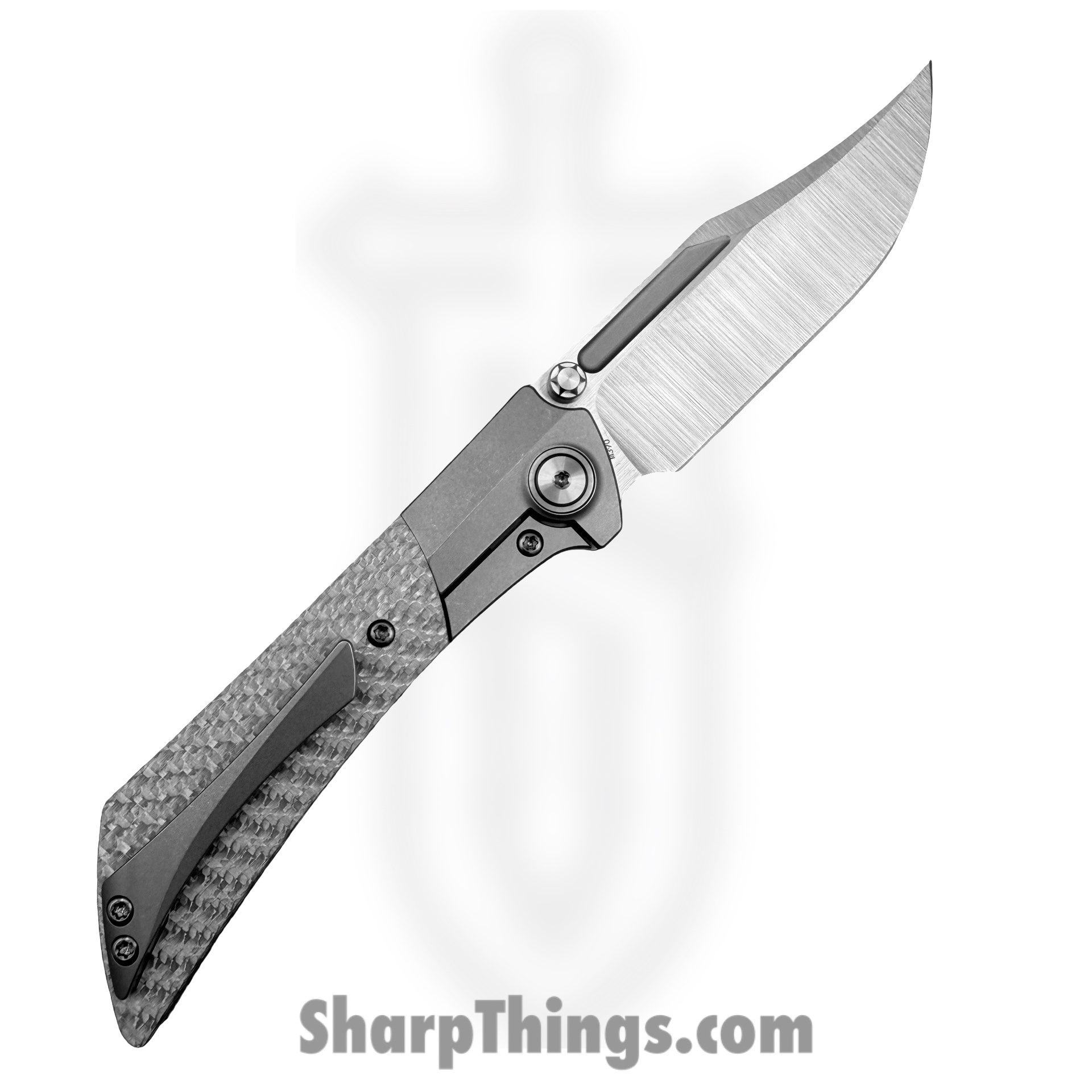 Gecko Customz KW - A8-1 - Dune - Folding Knife - M390 Satin Bowie - Titanium Twill CF - Silver Gray - Image 2
