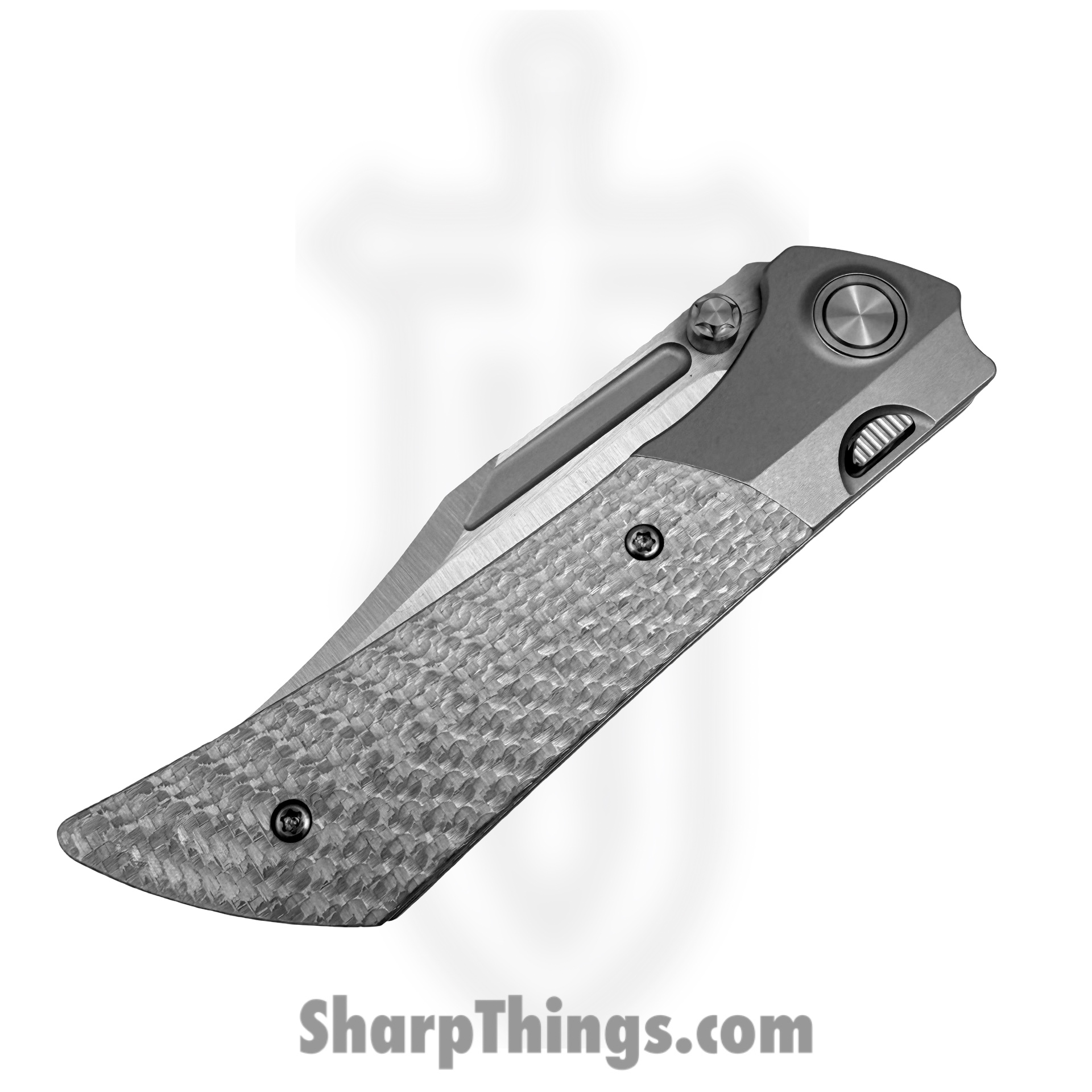 Gecko Customz KW - A8-1 - Dune - Folding Knife - M390 Satin Bowie - Titanium Twill CF - Silver Gray - Image 4
