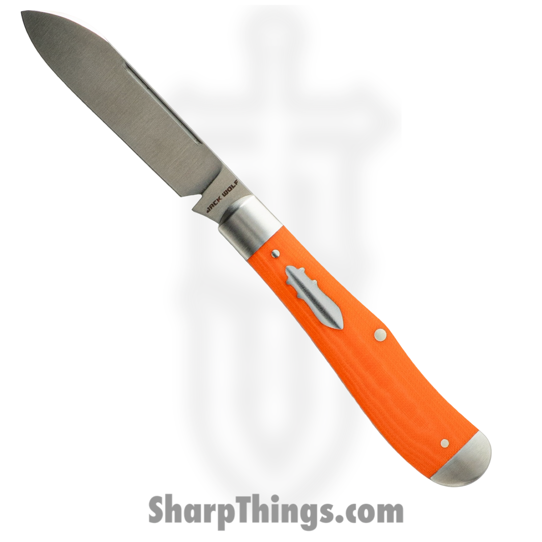 Jack Wolf Knives - EUREK-01-VIB-LIN-BEN - Eureka - Folding Knife - 14C28N Satin Spey - Linen Micarta - Vibe Bengal Orange