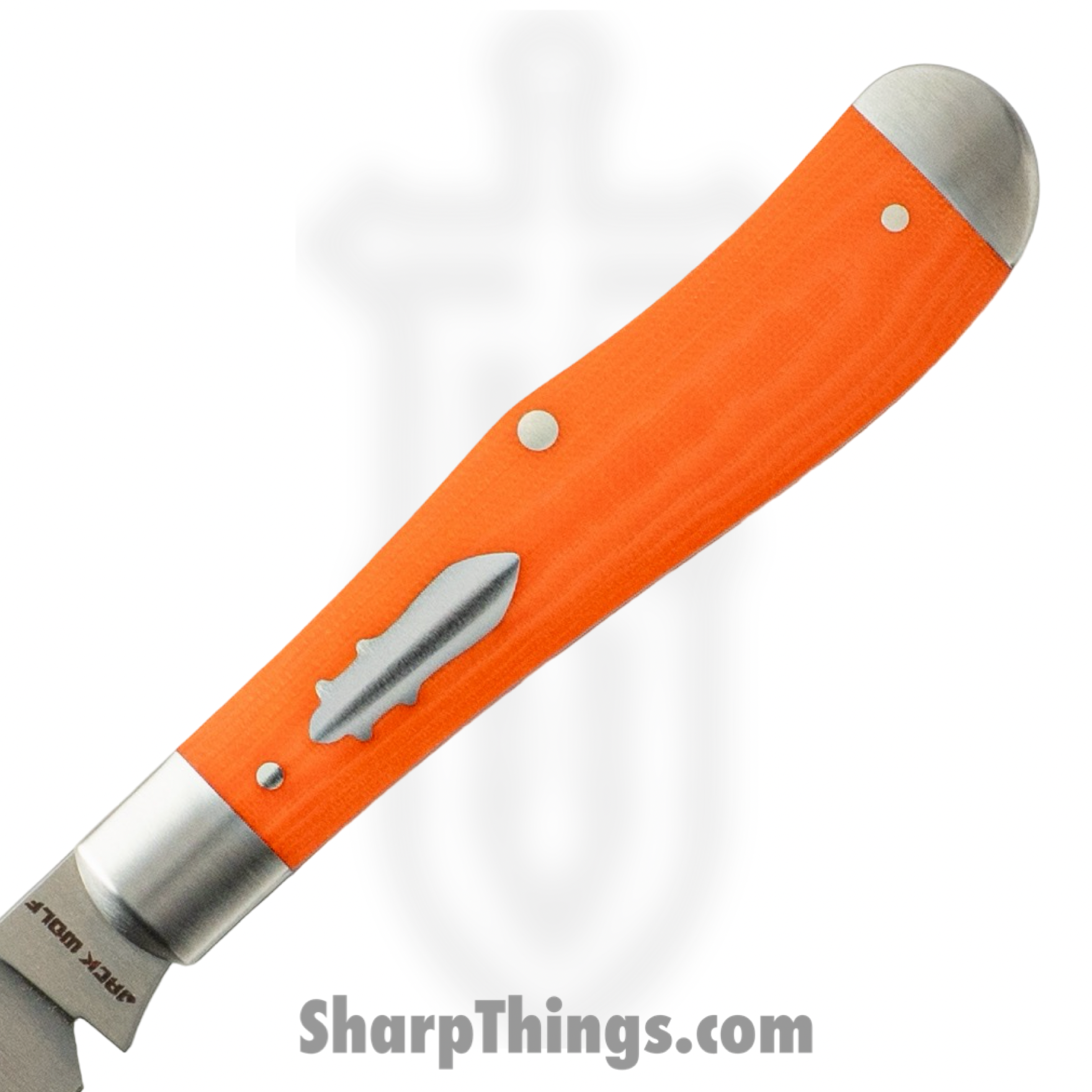 Jack Wolf Knives - EUREK-01-VIB-LIN-BEN - Eureka - Folding Knife - 14C28N Satin Spey - Linen Micarta - Vibe Bengal Orange - Image 3