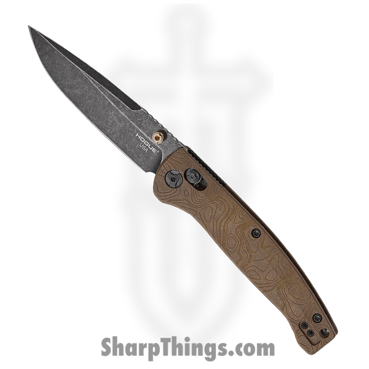 Hogue Knives - HO24453 - Mysto Earth - Folding Knife - CPM MagnaCut Stonewash Clip Point - Browns Point Richlite - Brown