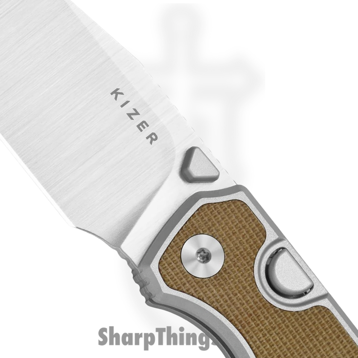 Kizer Cutlery - KI3738A1 - Wharning - Folding Knife - S45VN Satin Wharncliffe - Aluminum Norplex UltreX Micarta - Brown Silver - Image 3