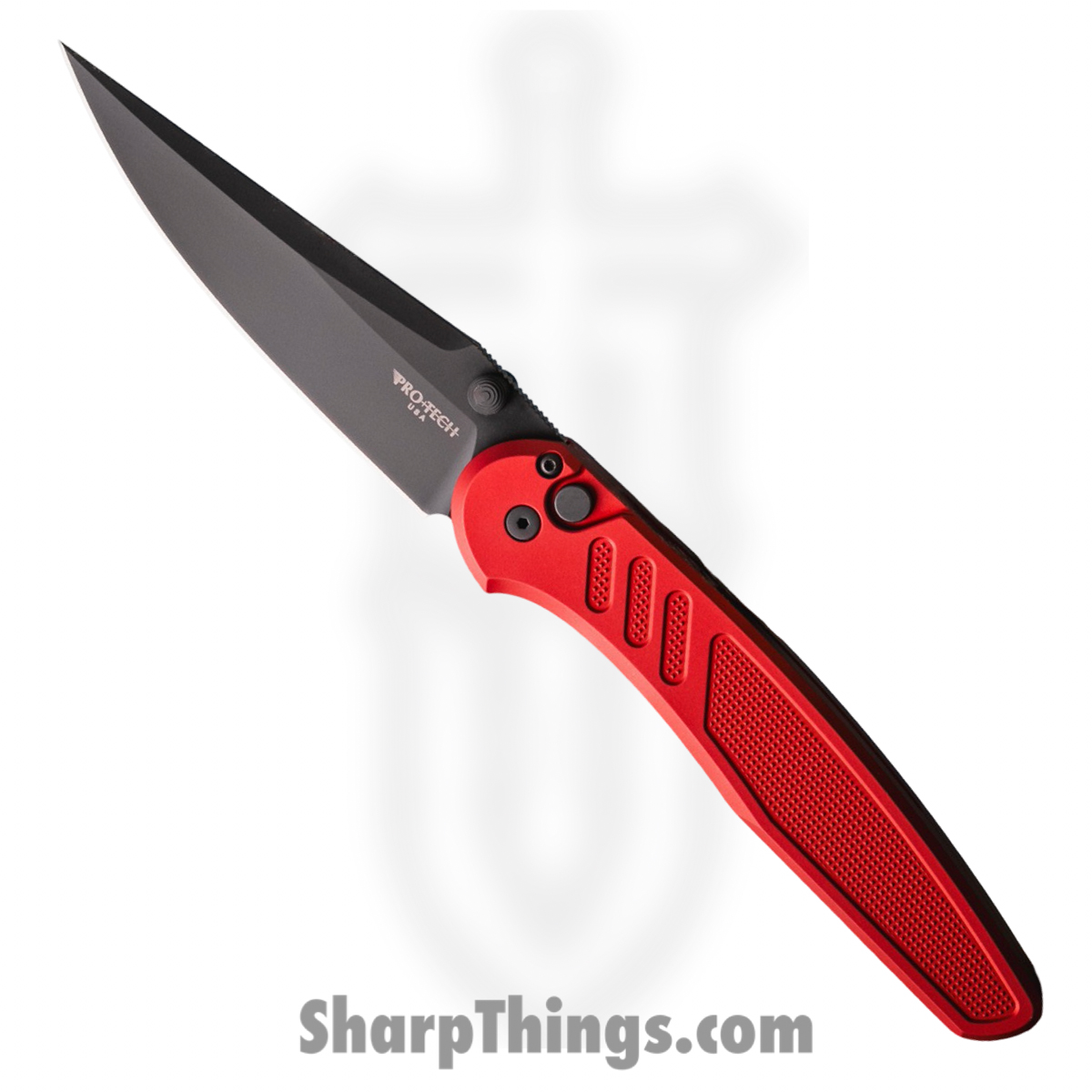 ProTech - PN1103-Red - Avalon - Folding Knife - CPM MagnaCut Coated Drop Point - Knurled Aluminum - Red