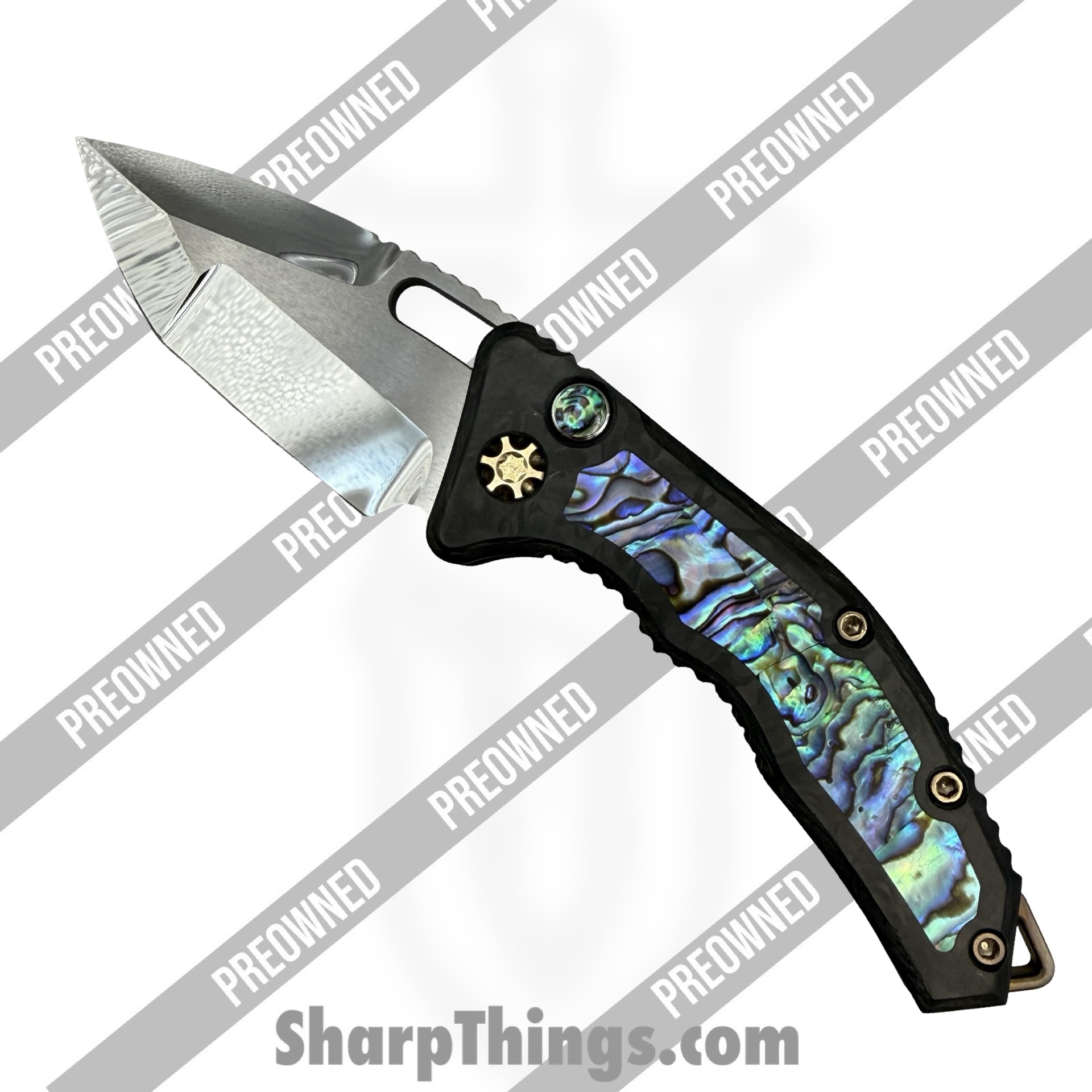 Heretic Knives - POBB-31 - Preowned Medusa Custom HCUSTOM-106 - Automatic Knife - ELMAX Mirror Polish Tanto - Abalone - Abalone|Bronze