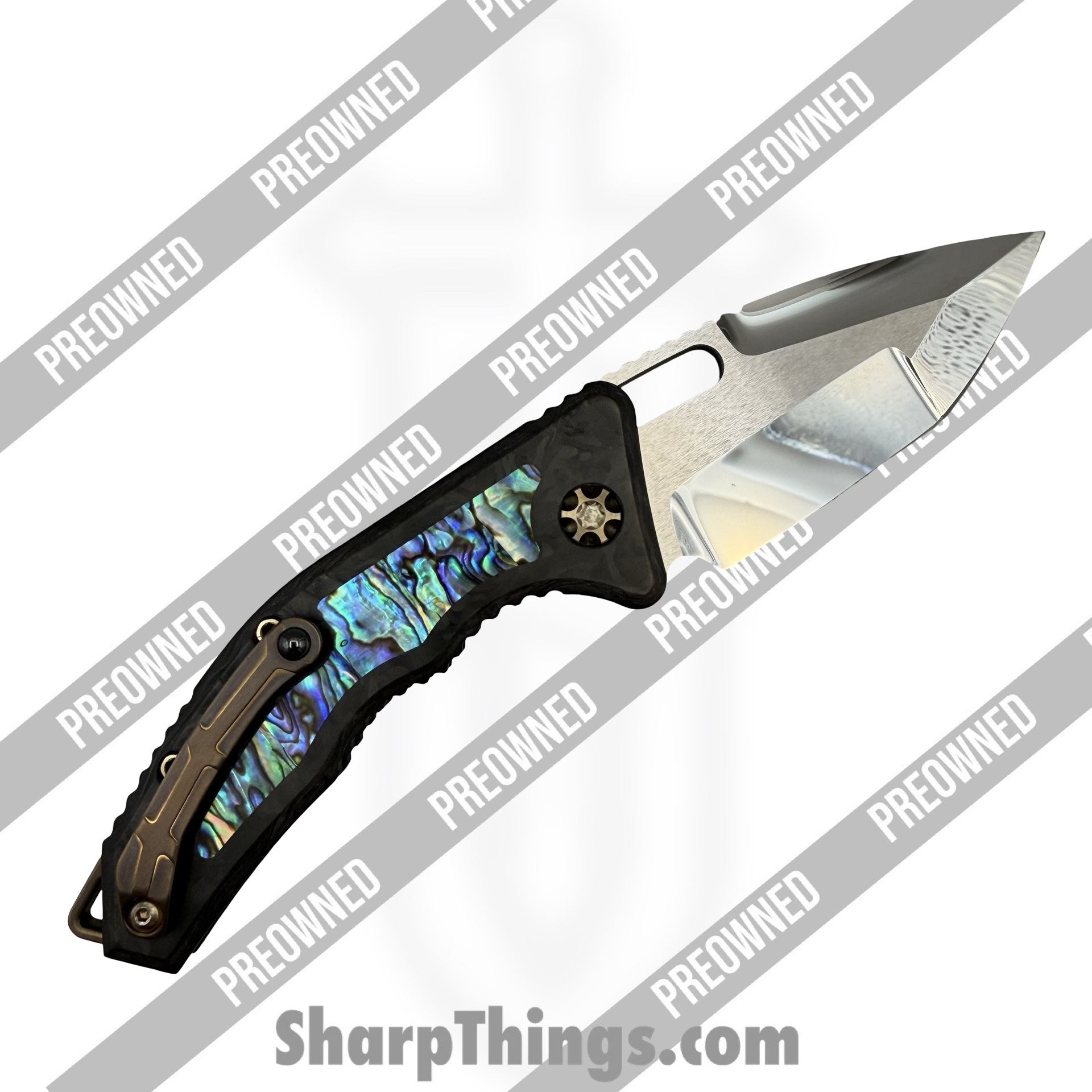 Heretic Knives - POBB-31 - Preowned Medusa Custom HCUSTOM-106 - Automatic Knife - ELMAX Mirror Polish Tanto - Abalone - Abalone|Bronze - Image 2