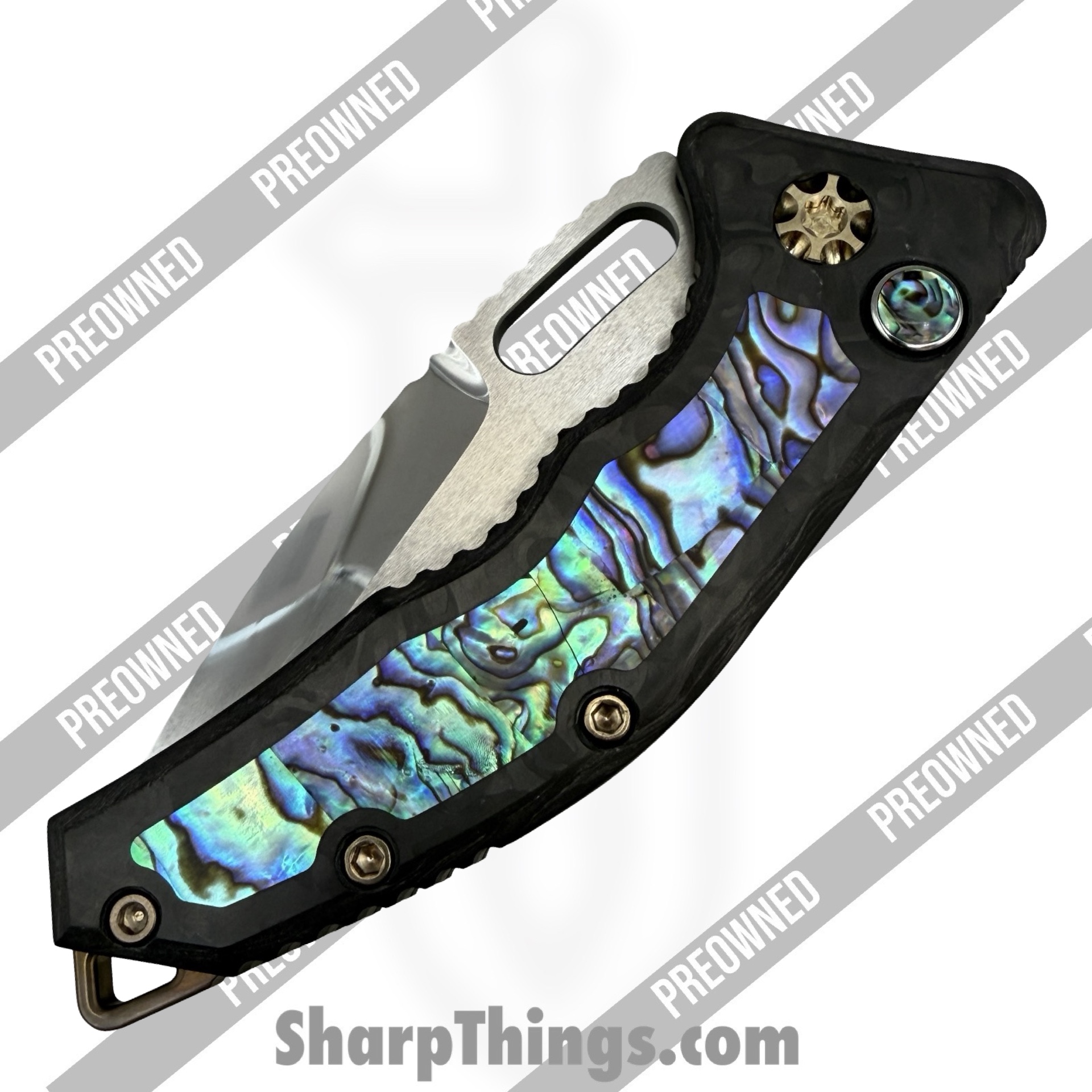 Heretic Knives - POBB-31 - Preowned Medusa Custom HCUSTOM-106 - Automatic Knife - ELMAX Mirror Polish Tanto - Abalone - Abalone|Bronze - Image 3