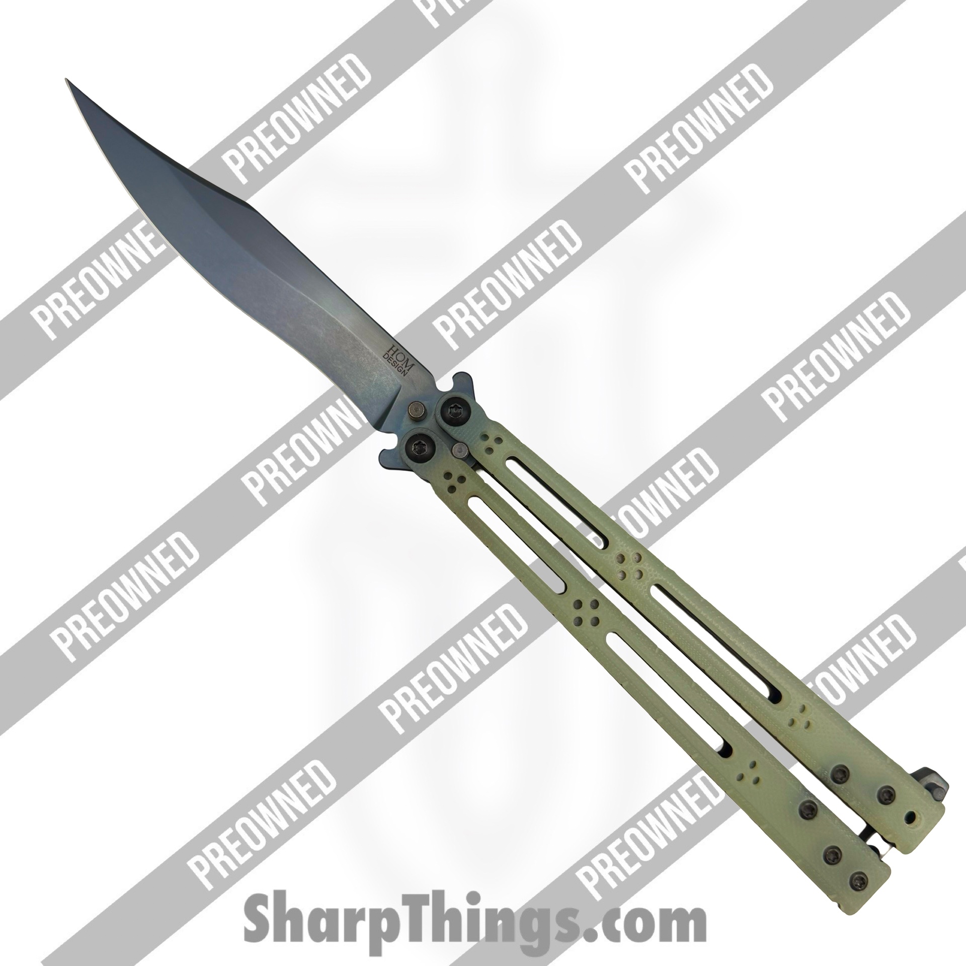 HOM Designs - POBB-32 - Preowned Basilisk-R - Balisong - 154CM Black Recurve - G-10 - Black