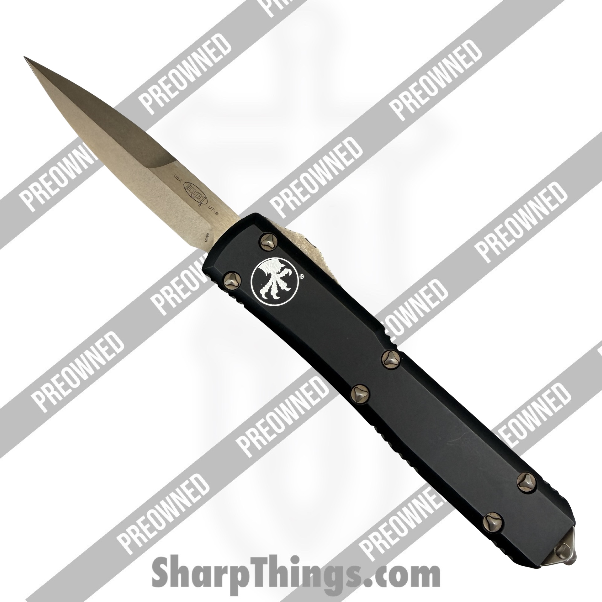 Microtech - POBB-36 - Preowned Ultratech 120-13 - OTF Auto - M390 Bronze Stonewash Clip Point P/S - Aluminum - Black