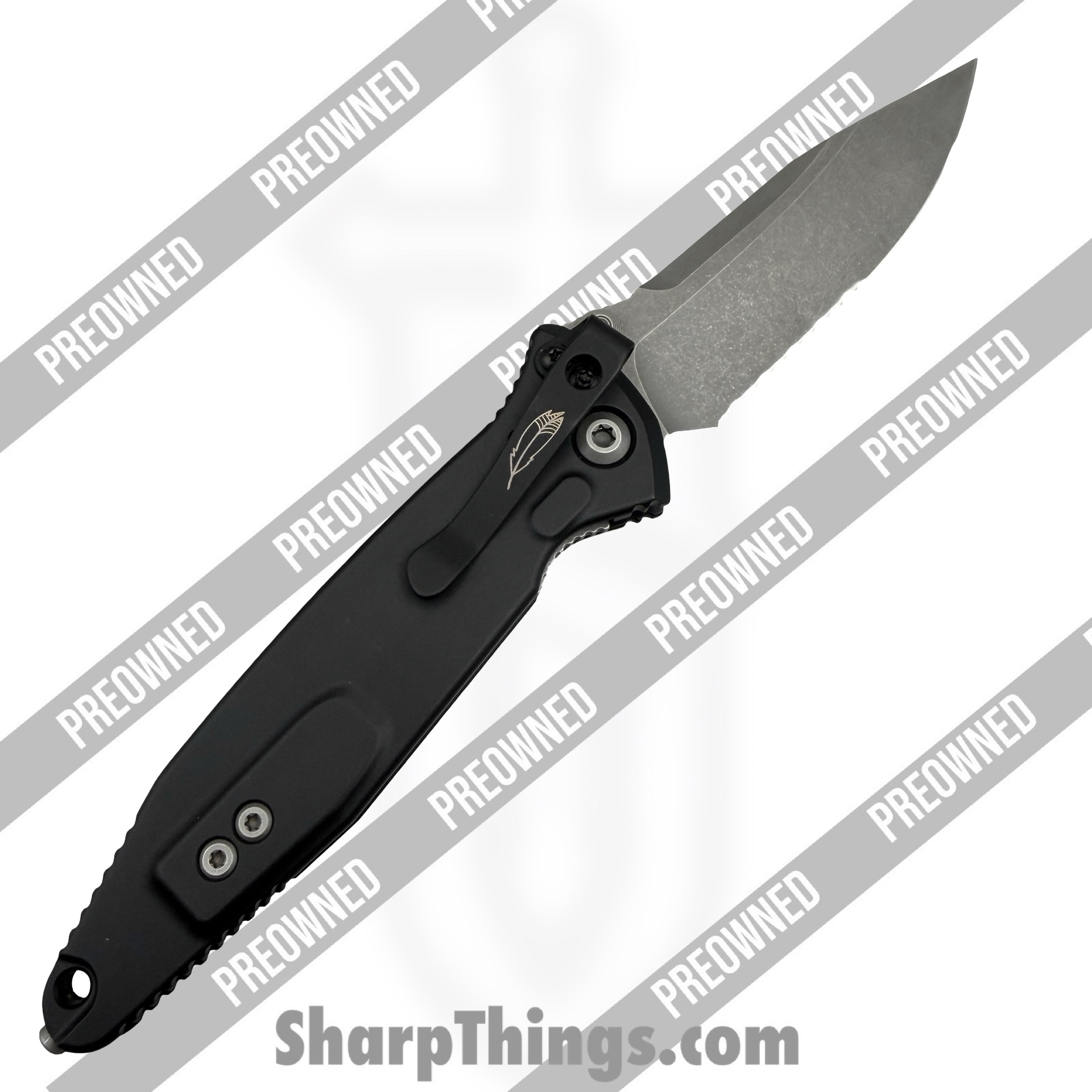Microtech - POBB-37 - Preowned Socom Elite w/ Custom Inlays & LNW Clip 160-11AP - Automatic Knife - M390 Apocolyptic Drop Point - Aluminum - Black - Image 2