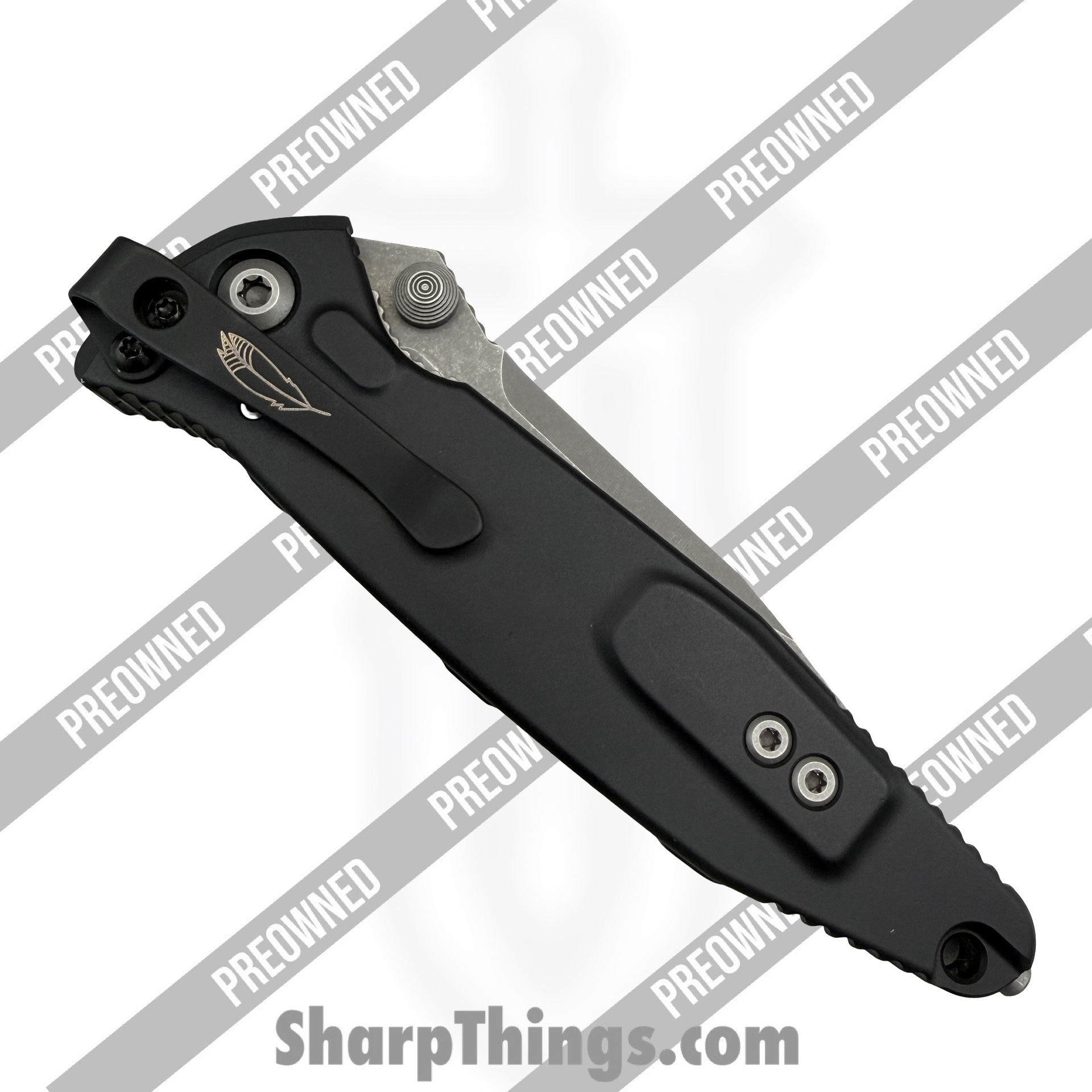 Microtech - POBB-37 - Preowned Socom Elite w/ Custom Inlays & LNW Clip 160-11AP - Automatic Knife - M390 Apocolyptic Drop Point - Aluminum - Black - Image 4