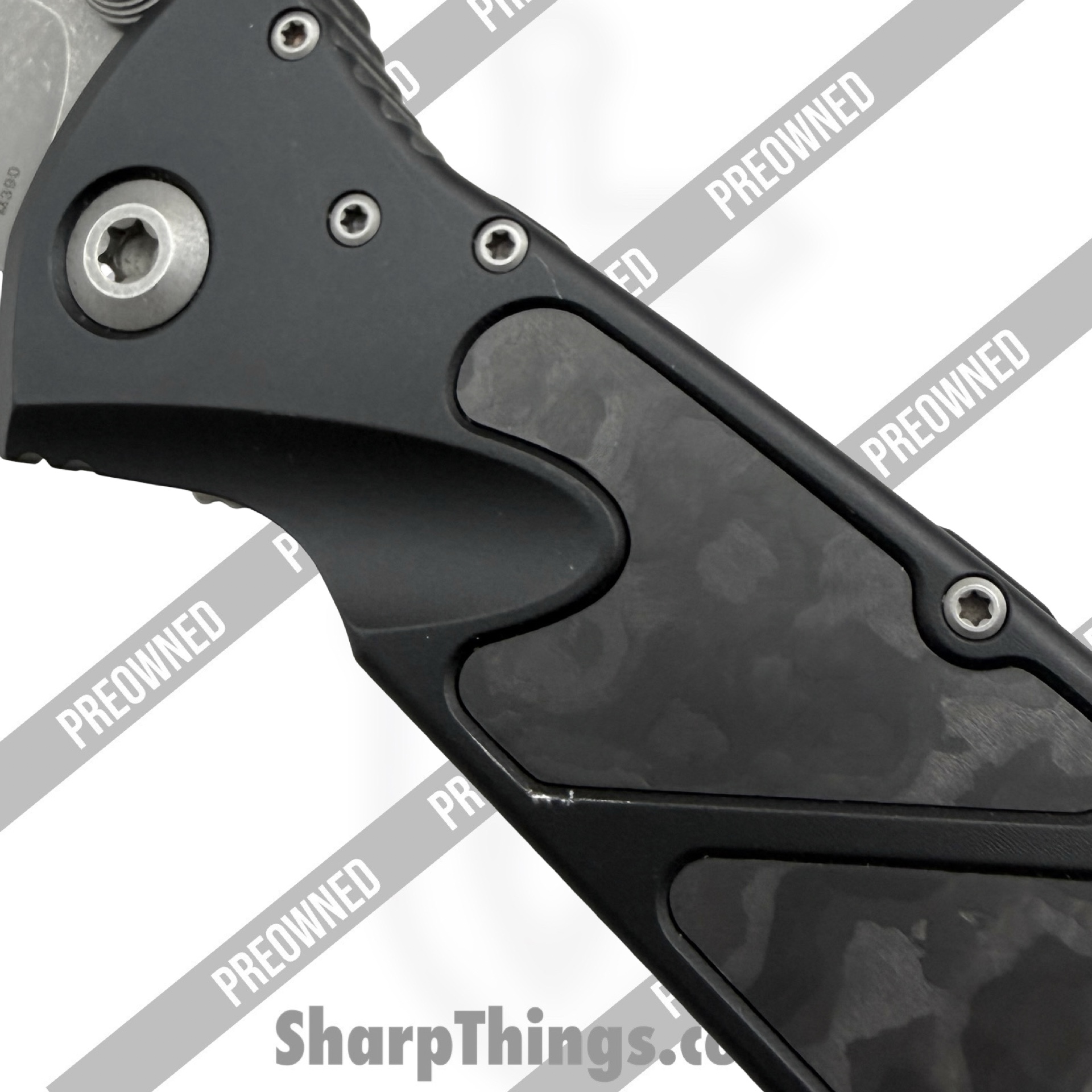 Microtech - POBB-37 - Preowned Socom Elite w/ Custom Inlays & LNW Clip 160-11AP - Automatic Knife - M390 Apocolyptic Drop Point - Aluminum - Black - Image 7