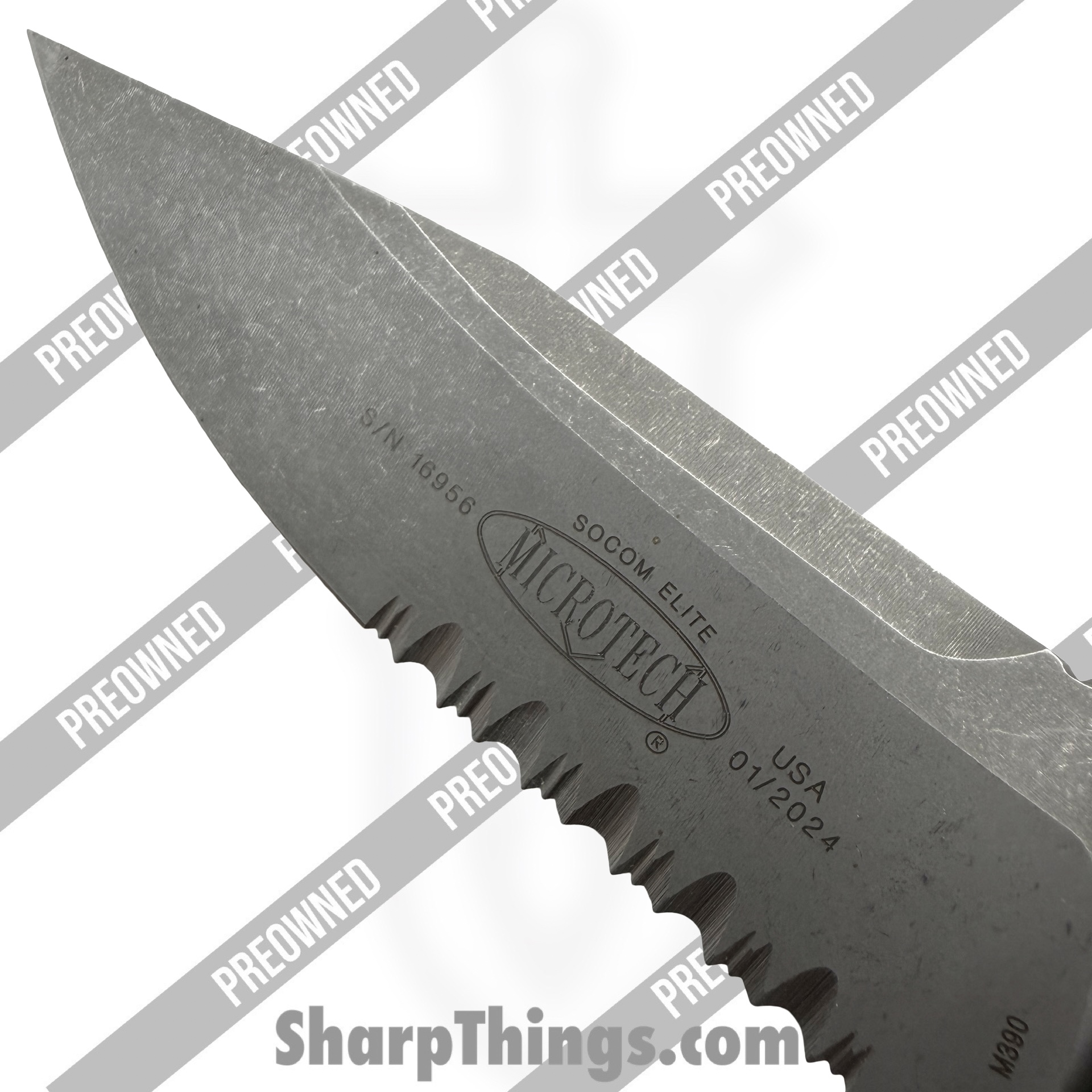 Microtech - POBB-37 - Preowned Socom Elite w/ Custom Inlays & LNW Clip 160-11AP - Automatic Knife - M390 Apocolyptic Drop Point - Aluminum - Black - Image 8