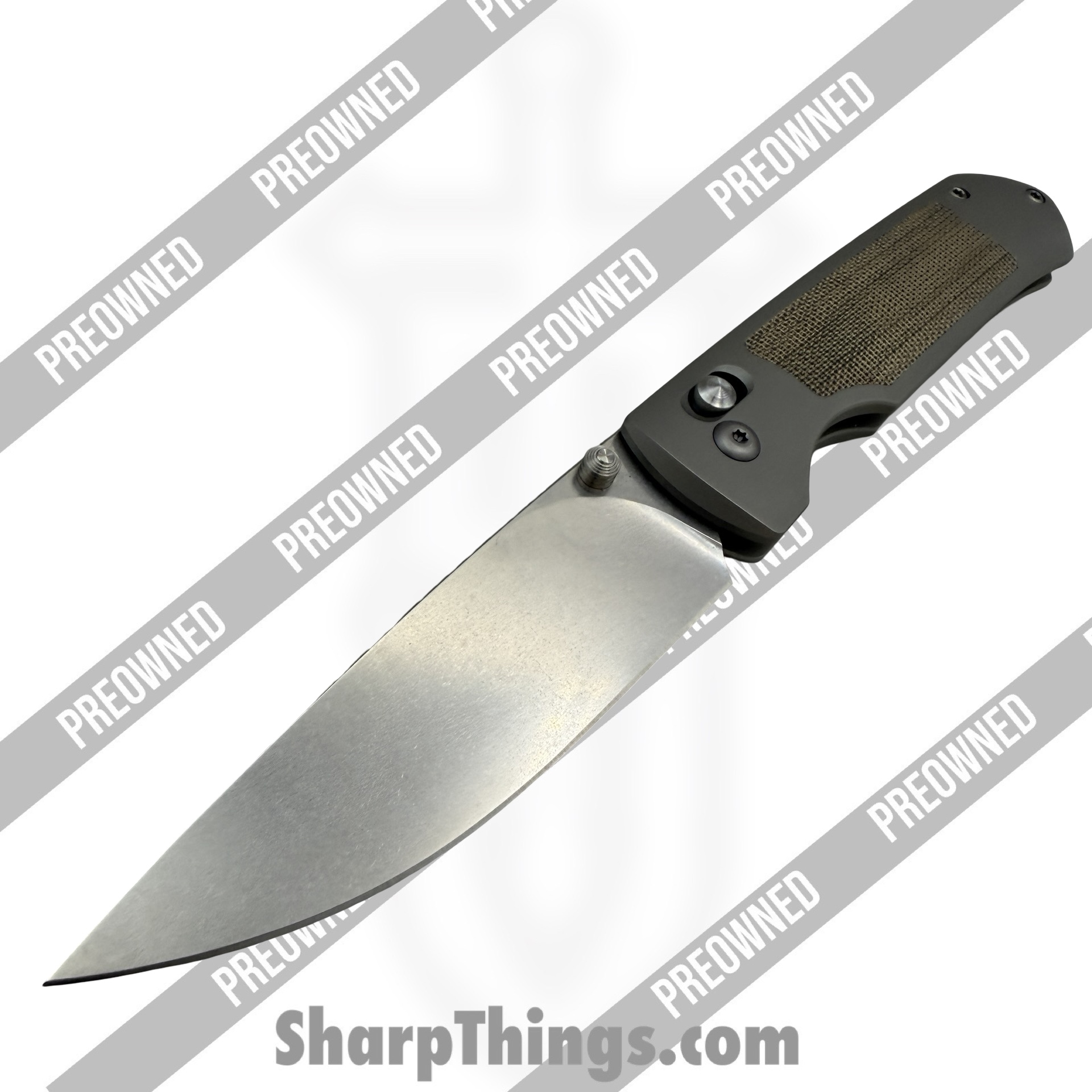 Ohlone Knives - POBB-38 - Preowned Goat AXL w/ pen - Folding Knife - M390 Stonewash Drop Point - Titanium - Grey|Green - Image 5