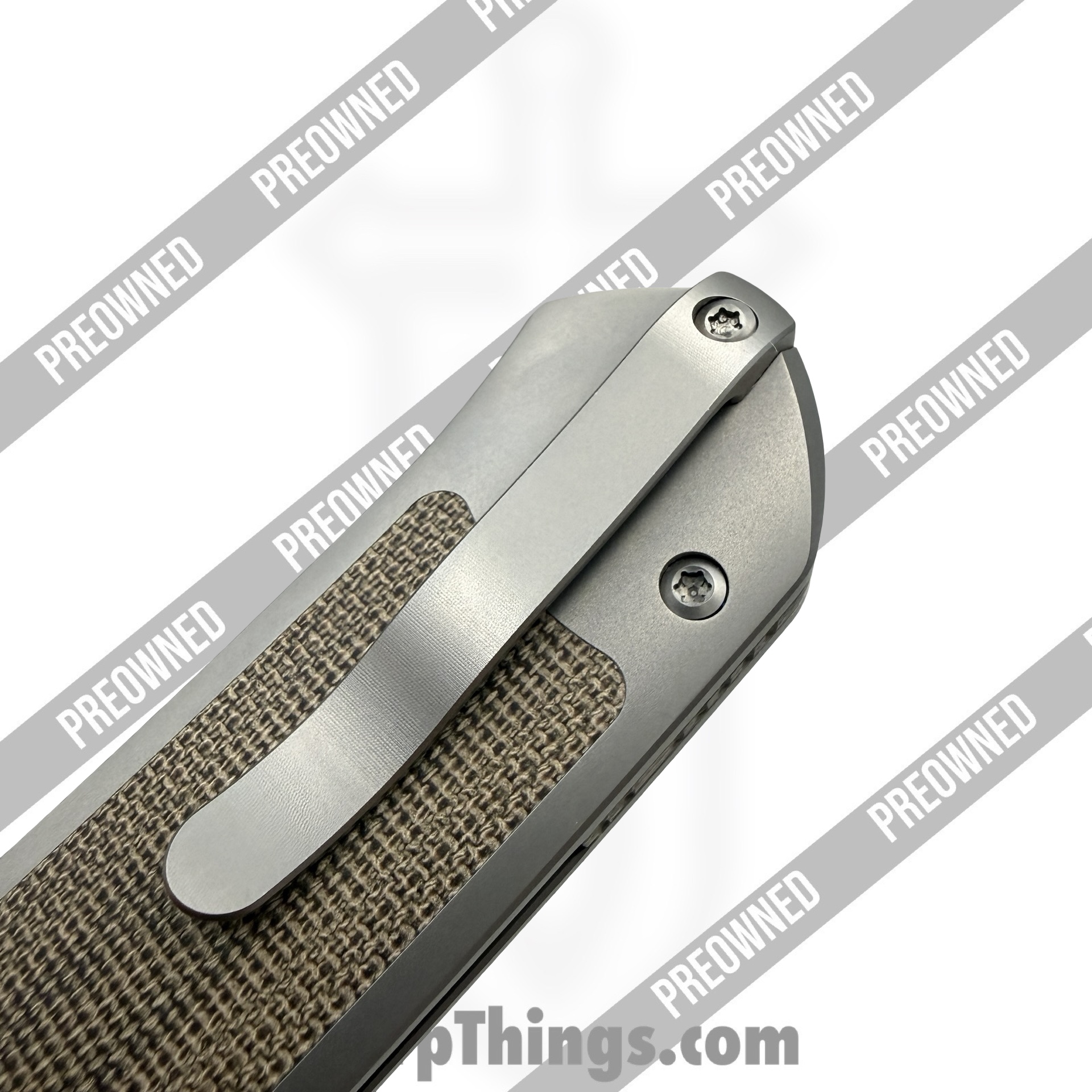 Ohlone Knives - POBB-38 - Preowned Goat AXL w/ pen - Folding Knife - M390 Stonewash Drop Point - Titanium - Grey|Green - Image 8