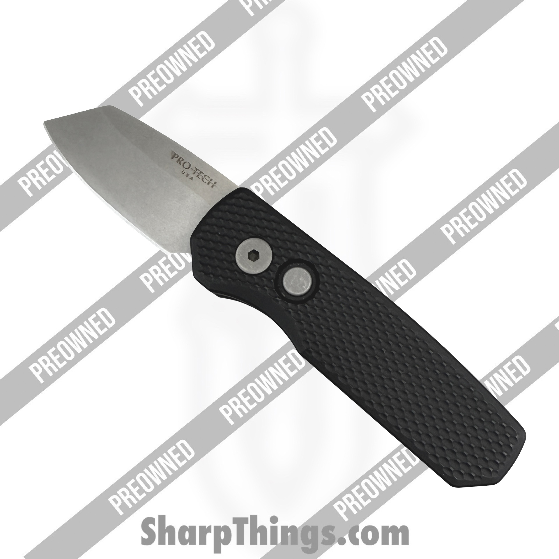 Protech - POBB-40 - Preowned Runt 5 RT R5205 - Automatic Knife - 20CV Stonewash Reverse Tanto - Aluminum - Black