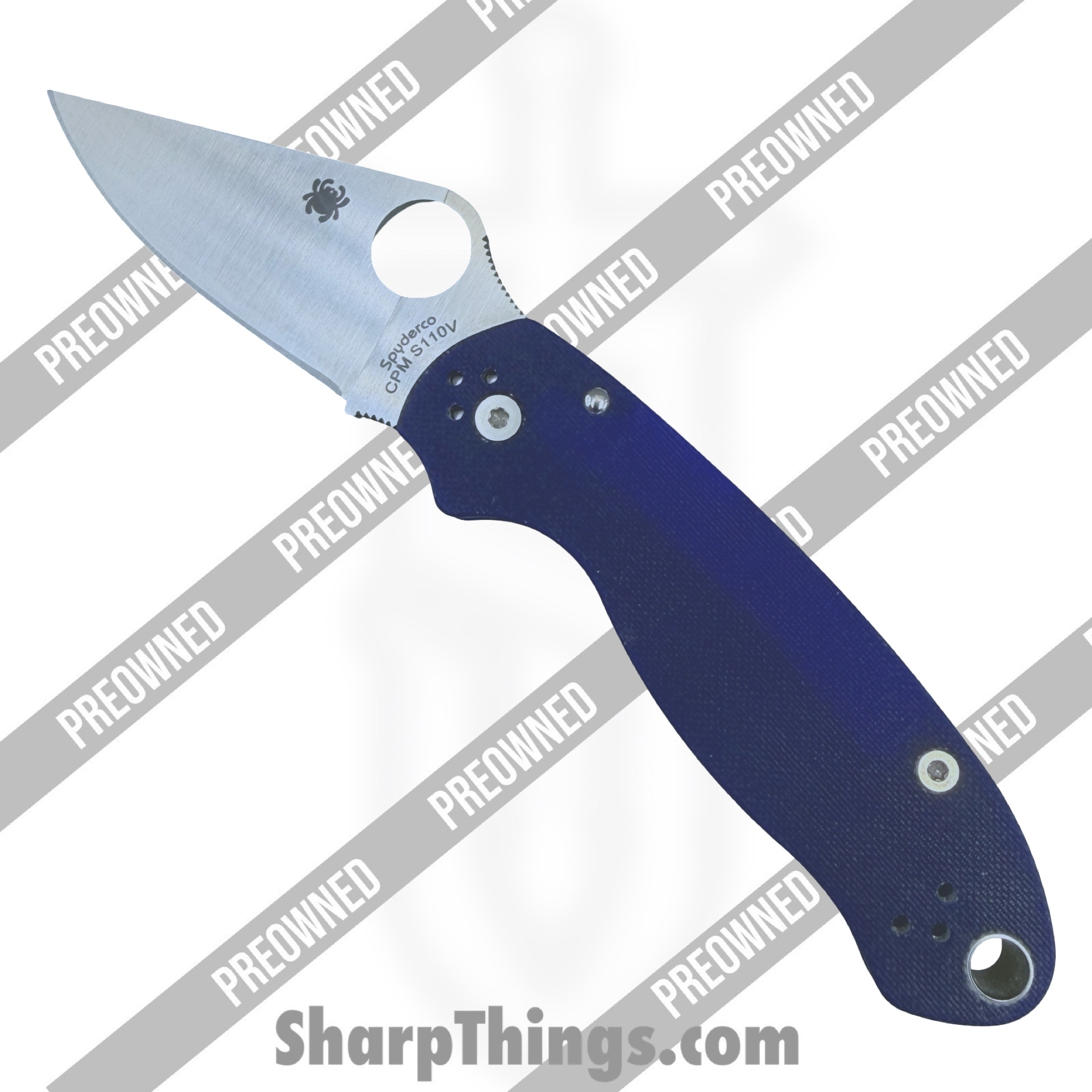 Spyderco - POBB-43 - Preowned Para 3 C223GPDBL - Folding Knife - CPM-S110V Belt Satin Clip Point - G10 - Blurple
