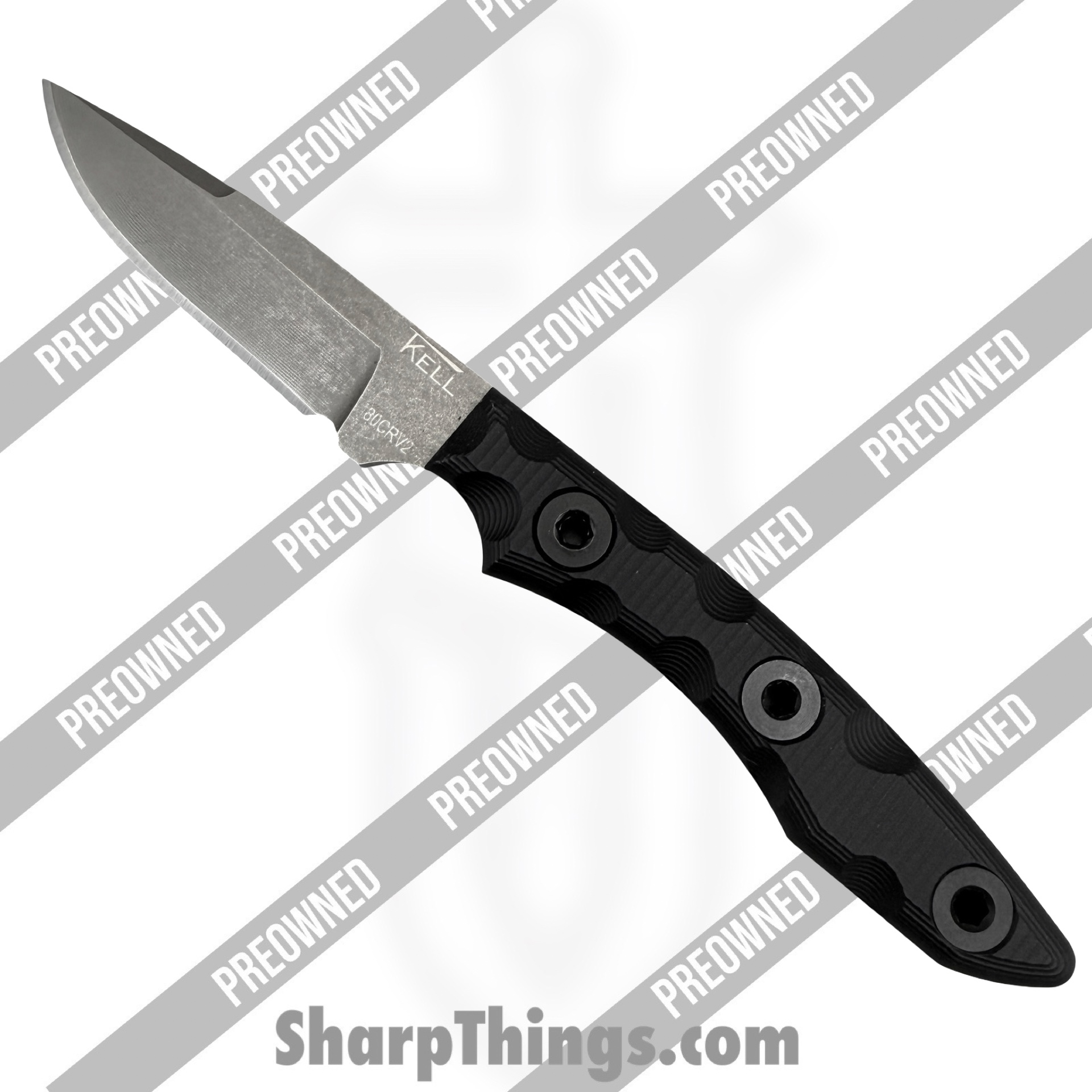 T.Kell Knives - POBB-45 - Preowned Pirahna w/ Extended Grips - Fixed Blade Knife - 80CRV2 Nickel Boron Drop Point - Aluminum - Black