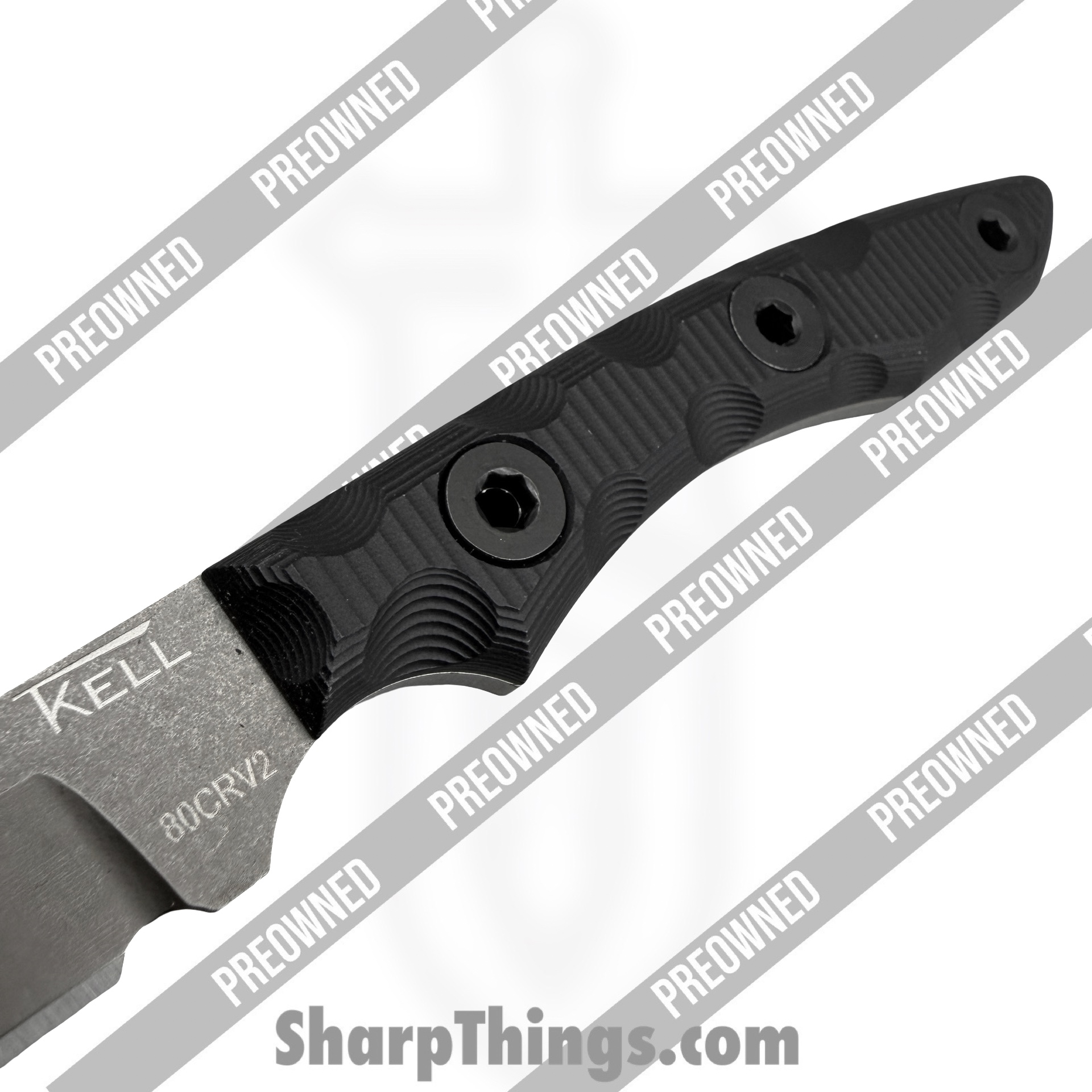 T.Kell Knives - POBB-45 - Preowned Pirahna w/ Extended Grips - Fixed Blade Knife - 80CRV2 Nickel Boron Drop Point - Aluminum - Black - Image 6