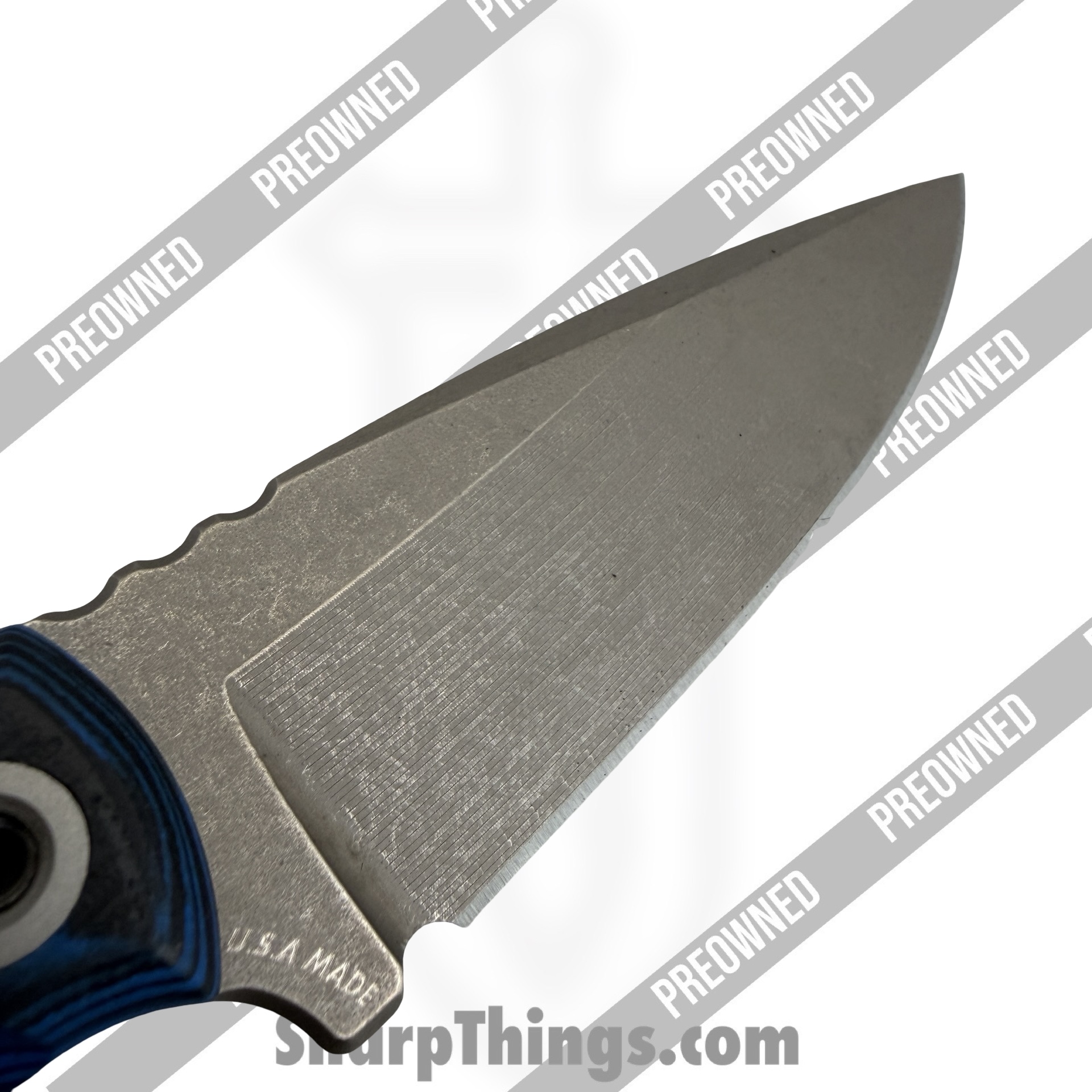 T.Kell Knives - POBB-46 - Preowned Combatant w/ Custom Scales - Fixed Blade Knife - 80CRV2 Nickel Boron Drop Point - G10 - Black|Blue - Image 3