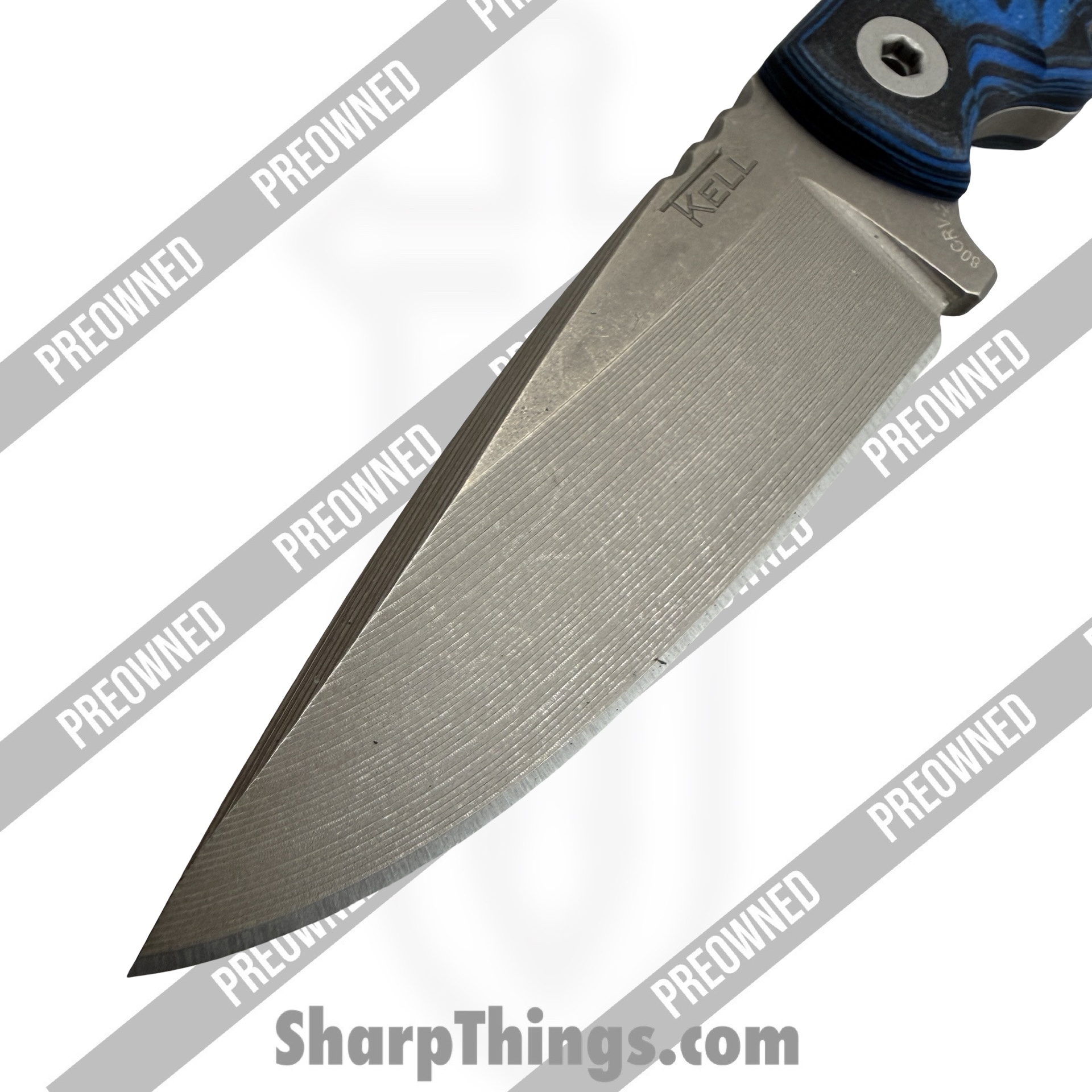 T.Kell Knives - POBB-46 - Preowned Combatant w/ Custom Scales - Fixed Blade Knife - 80CRV2 Nickel Boron Drop Point - G10 - Black|Blue - Image 4