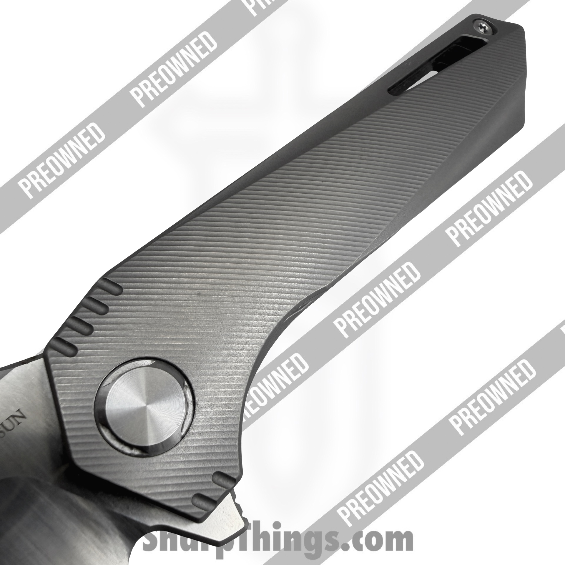 Twosun - POBB-48 - Preowned TS298 - Folding Knife - 14C28N Belt Satin Wharncliffe - Titanium - Grey - Image 5