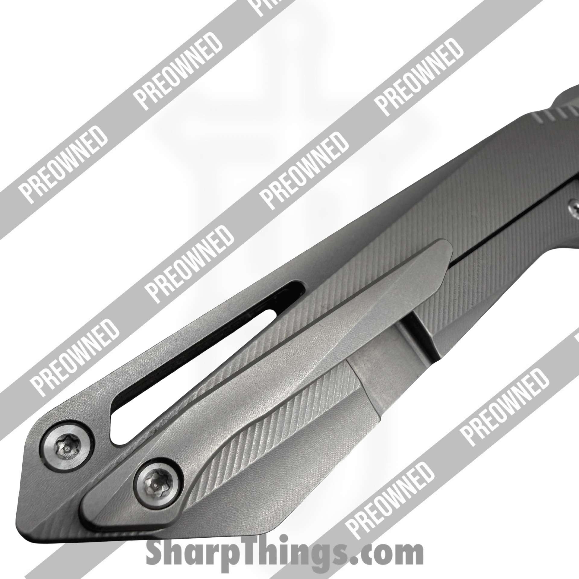 Twosun - POBB-48 - Preowned TS298 - Folding Knife - 14C28N Belt Satin Wharncliffe - Titanium - Grey - Image 6
