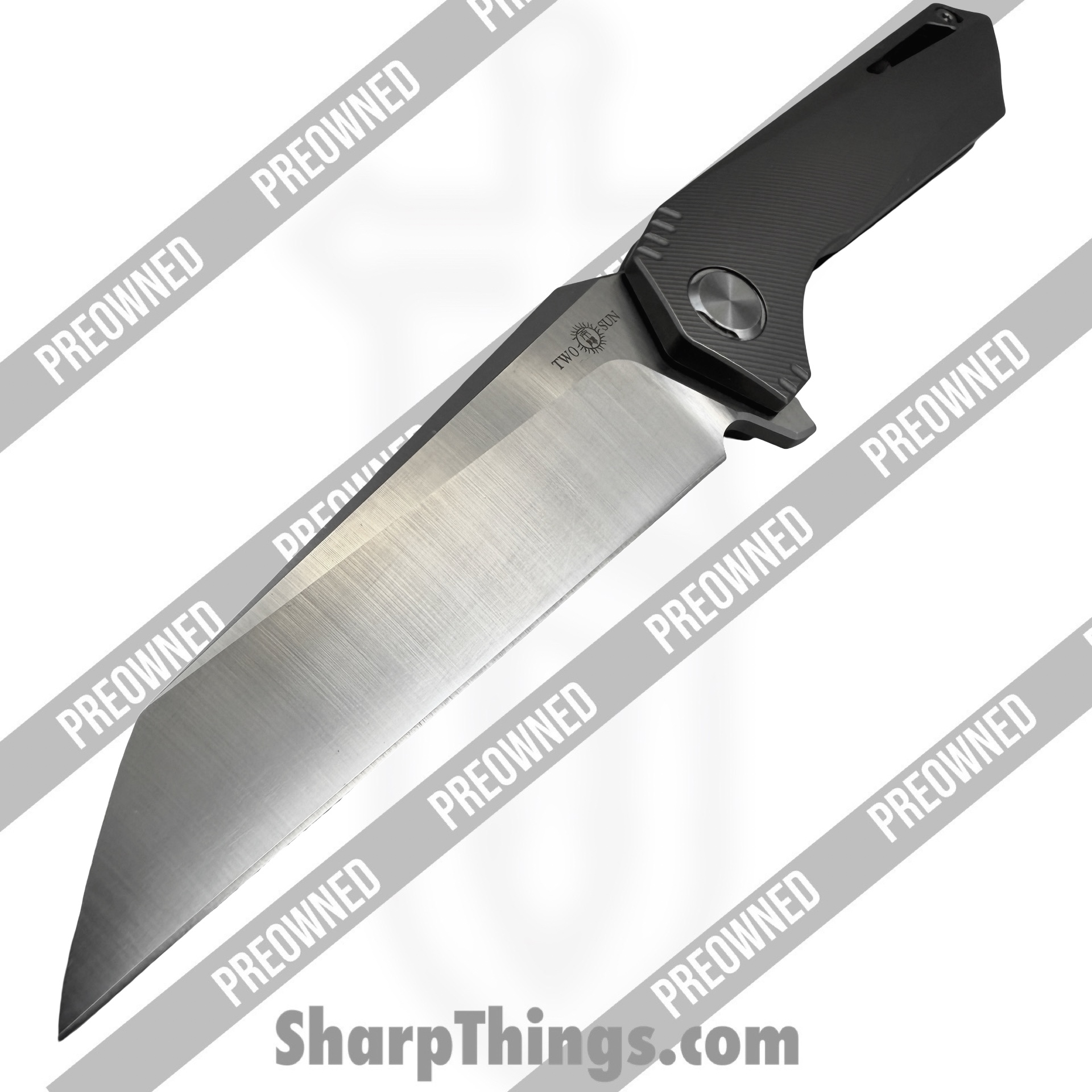 Twosun - POBB-48 - Preowned TS298 - Folding Knife - 14C28N Belt Satin Wharncliffe - Titanium - Grey - Image 8