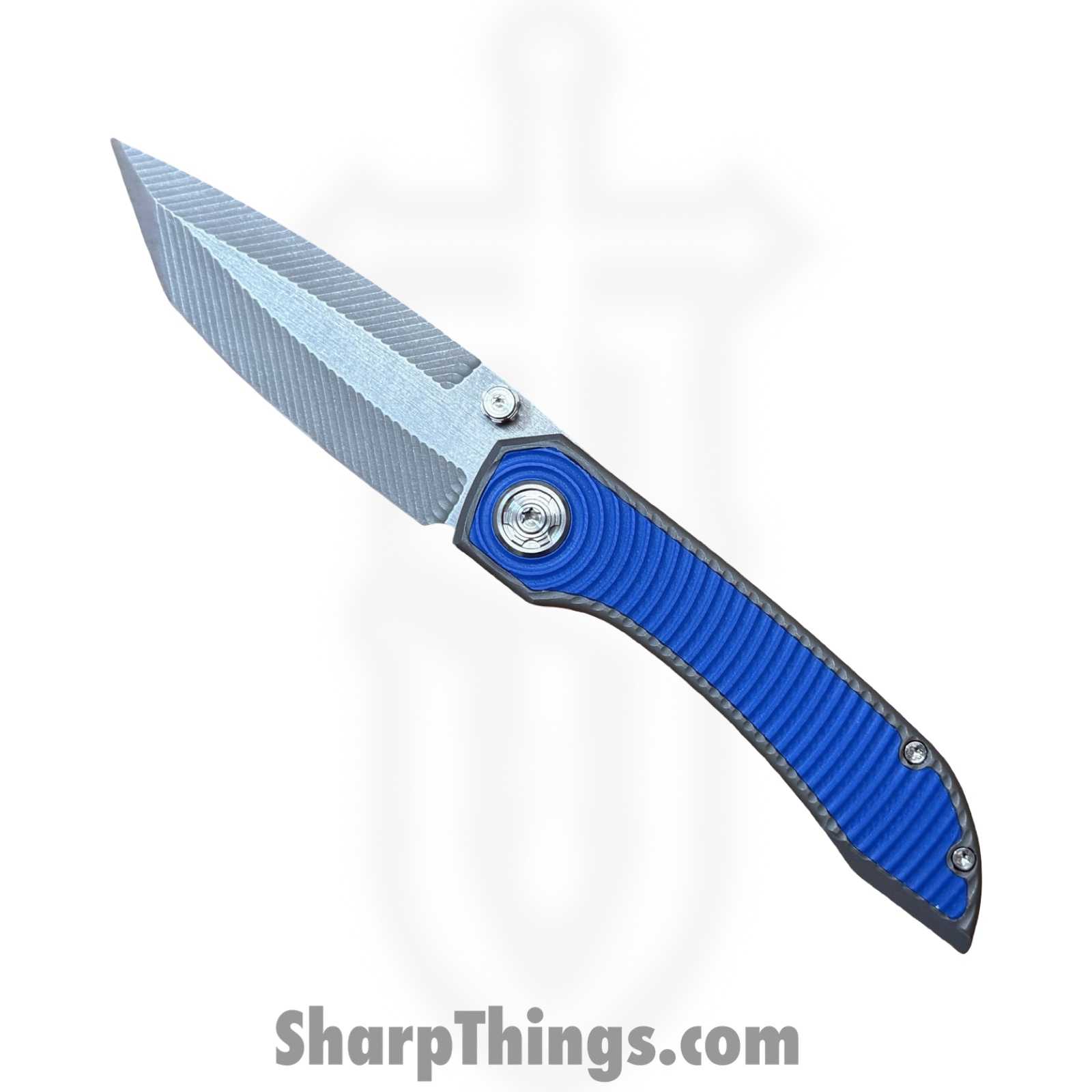 Simeon - SCKKROWB826 - Krow Radial Milling - Folding Knife - MagnaMax Stonewash Tanto - Titanium - Blue
