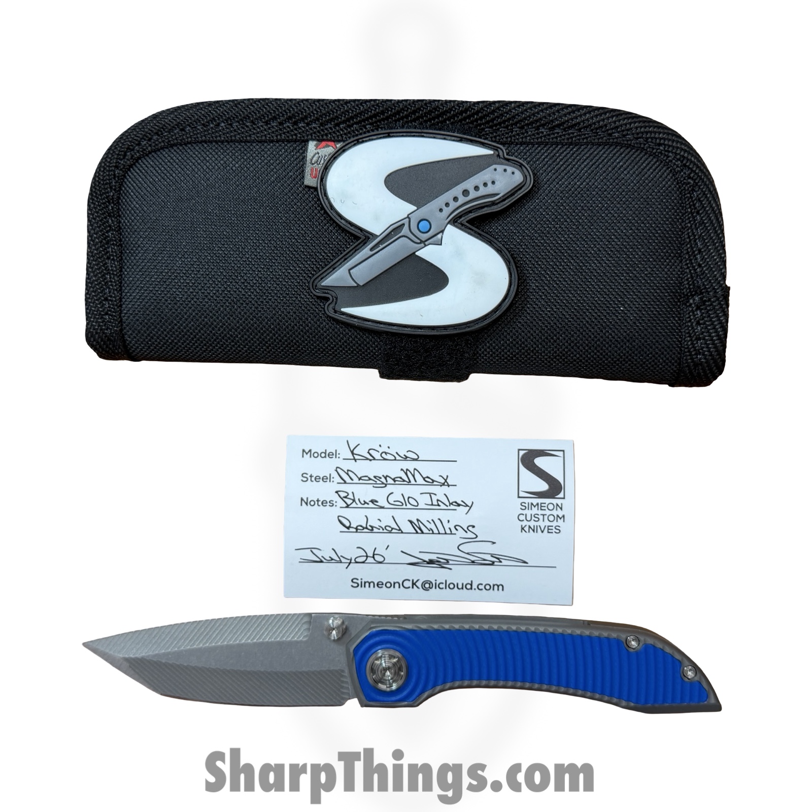 Simeon - SCKKROWB826 - Krow Radial Milling - Folding Knife - MagnaMax Stonewash Tanto - Titanium - Blue - Image 10