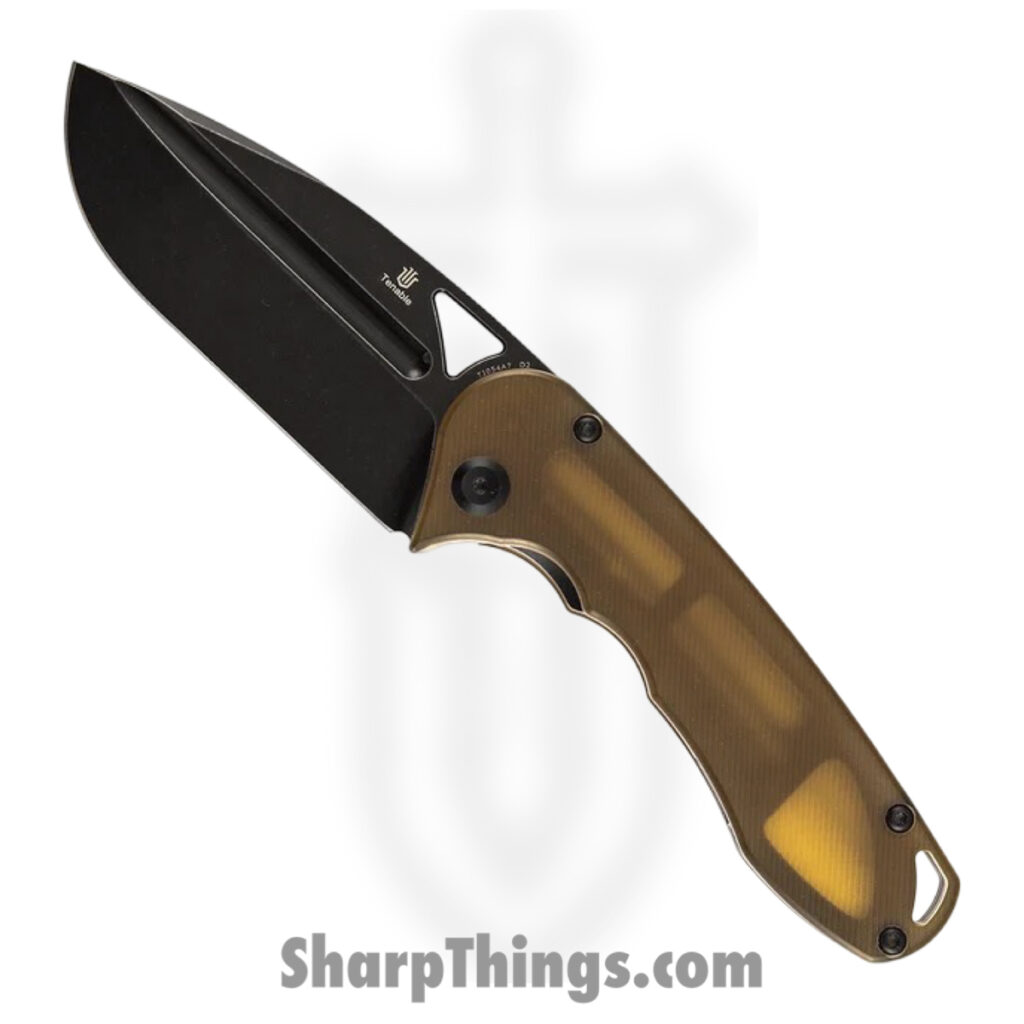 Tenable Knives – T1054A7 – Bombur – Folding Knife – D2 Blackwash Drop Point – PEI – Amber