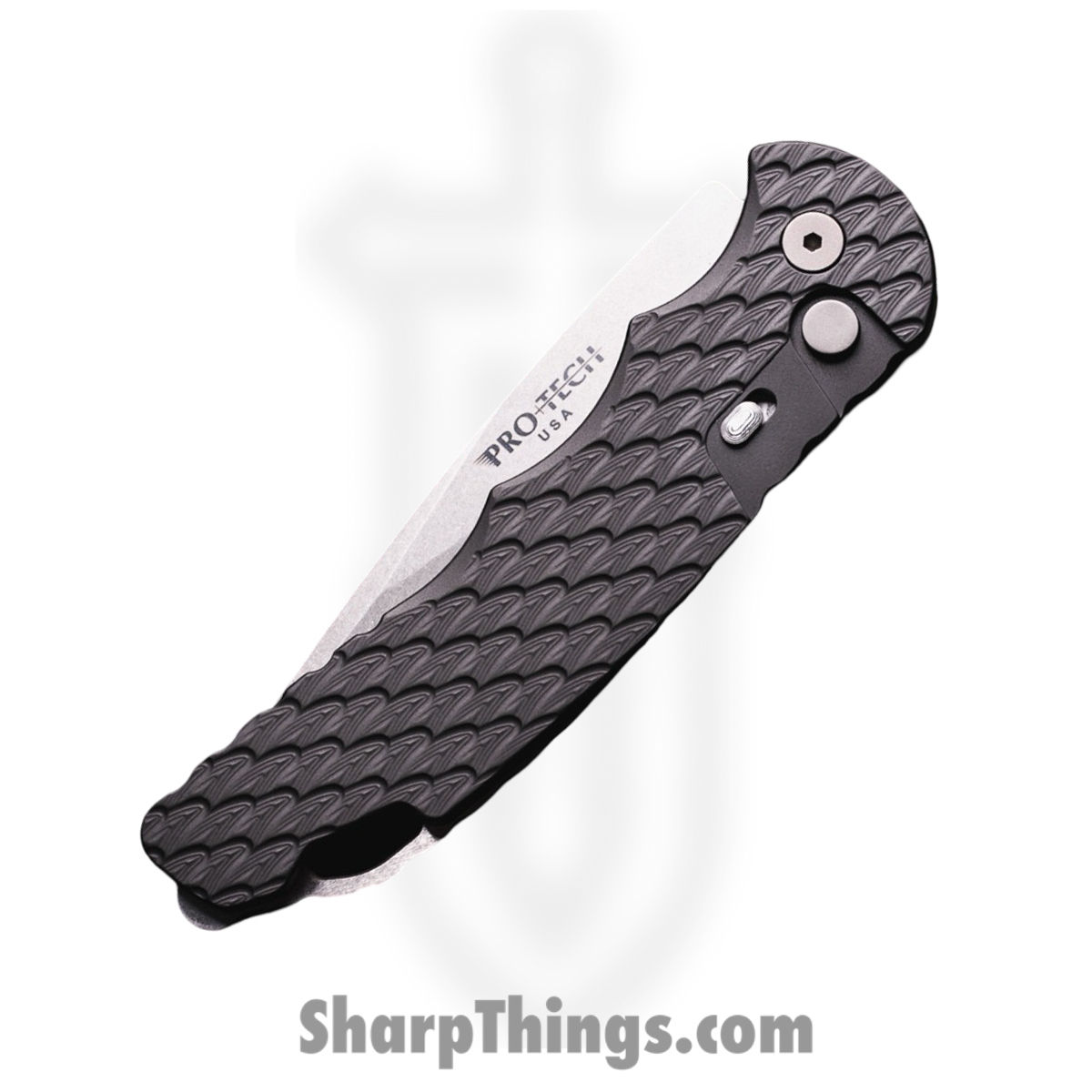 ProTech - T4105 F MM - TR4 - Automatic Knife - MagnaMax Stonewash Drop Point - Feather Texture Aluminum - Black - Image 2